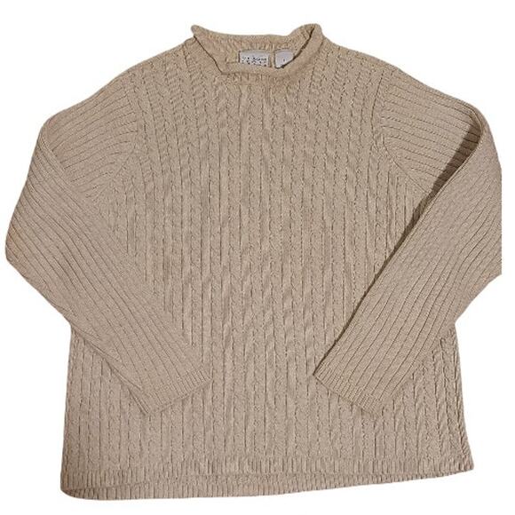 Liz Claiborne Villager Sport Rolled Neck Cotton Pullover Sweater Tan Beige - Picture 1 of 7